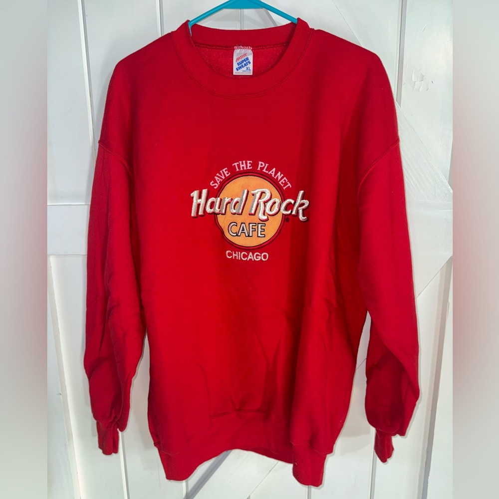 VINTAGE 90’s JERZEES SUPER SWEATS USA SWEATSHIRT. HARD ROCK CAFE CHICAGO SIZE XL
